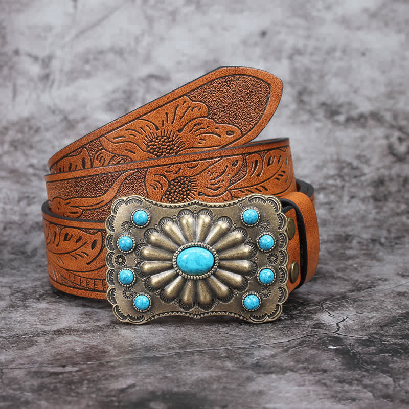 Ceinture en cuir pour homme avec pierres turquoises de style western