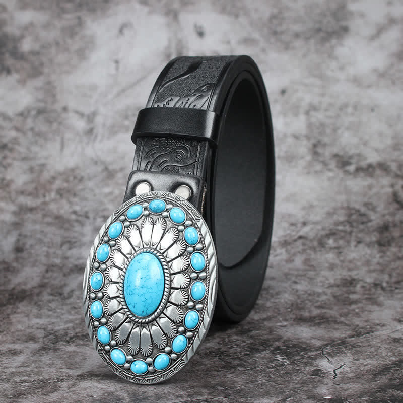 Ceinture en cuir pour homme avec pierre turquoise et motif bohème vintage