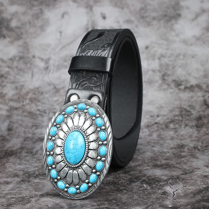 Ceinture en cuir pour homme avec pierre turquoise et motif bohème vintage