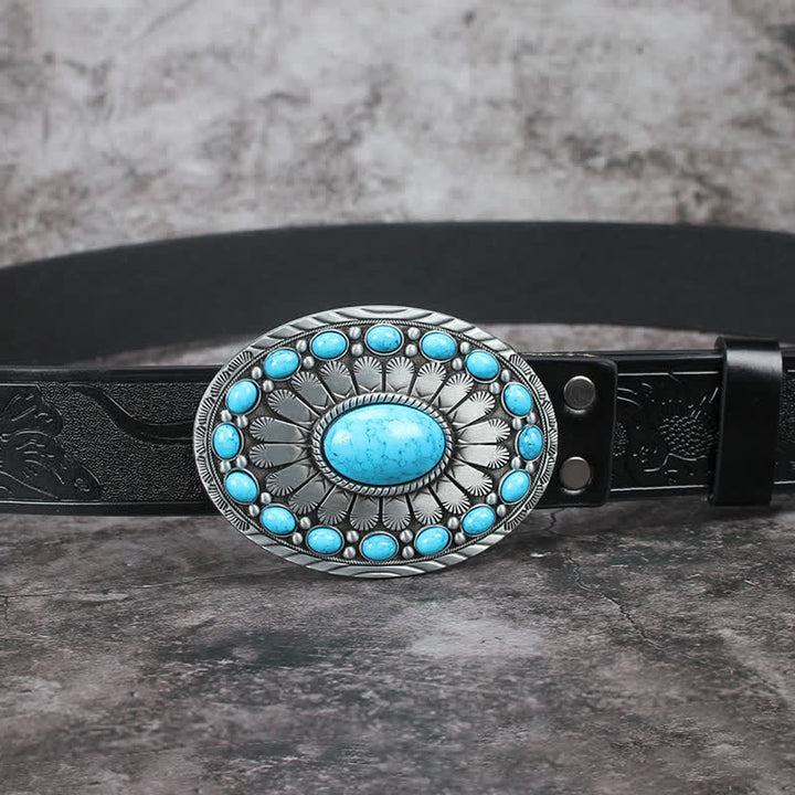 Ceinture en cuir pour homme avec pierre turquoise et motif bohème vintage