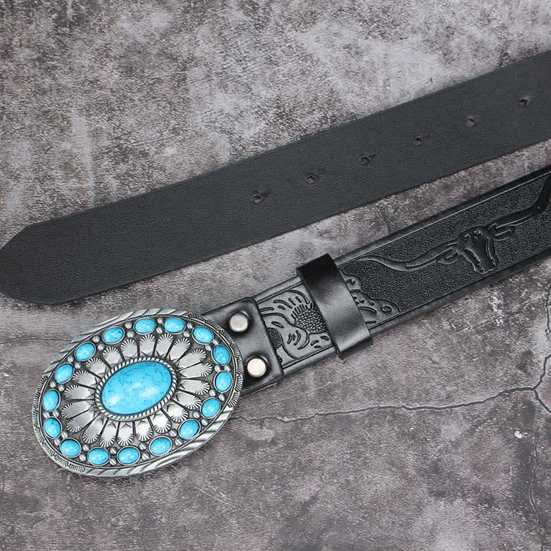 Ceinture en cuir pour homme avec pierre turquoise et motif bohème vintage