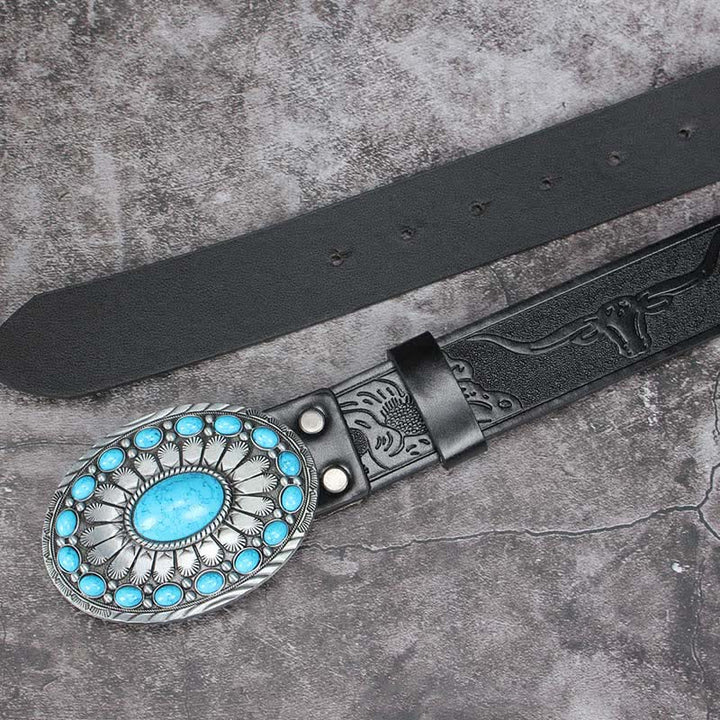 Ceinture en cuir pour homme avec pierre turquoise et motif bohème vintage