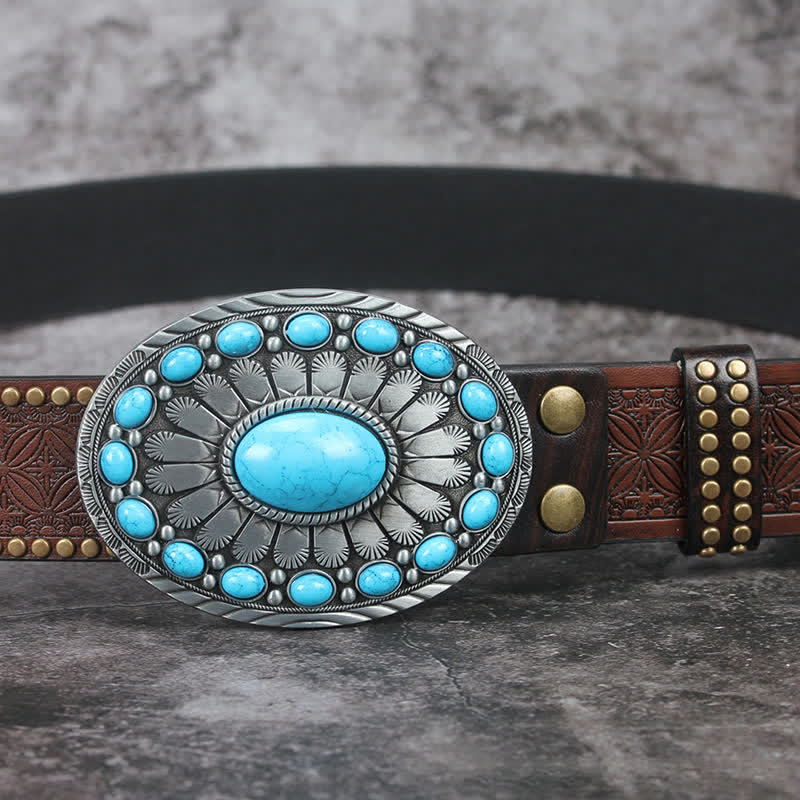 Ceinture en cuir pour homme avec pierre turquoise et motif bohème vintage
