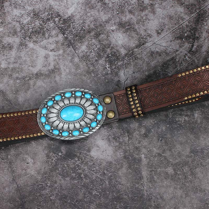 Ceinture en cuir pour homme avec pierre turquoise et motif bohème vintage