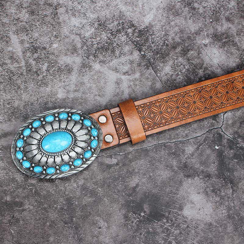 Ceinture en cuir pour homme avec pierre turquoise et motif bohème vintage