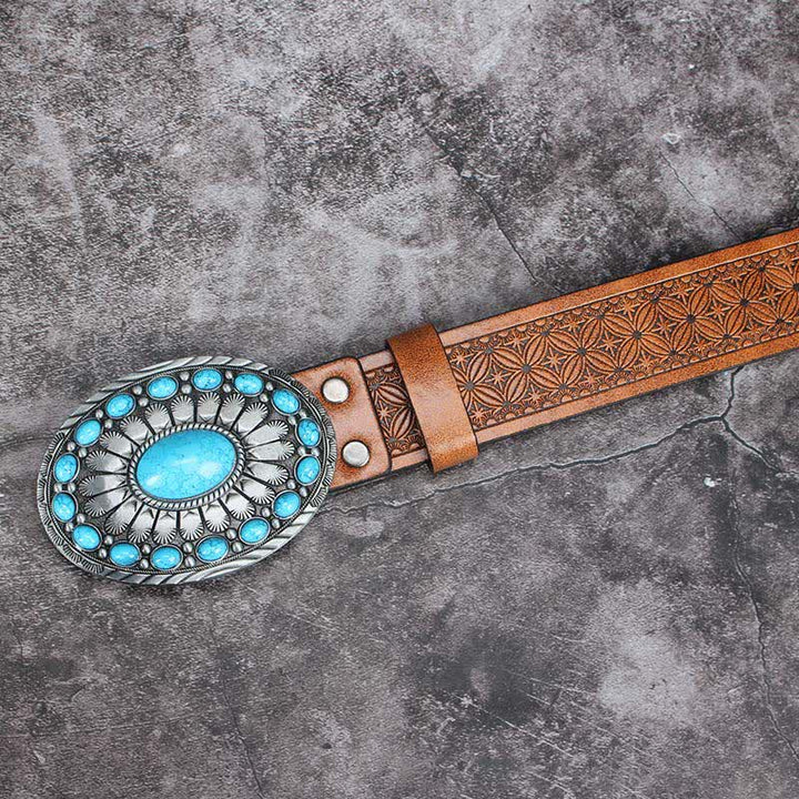 Ceinture en cuir pour homme avec pierre turquoise et motif bohème vintage
