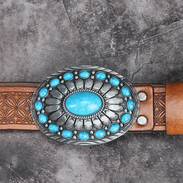 Ceinture en cuir pour homme avec pierre turquoise et motif bohème vintage