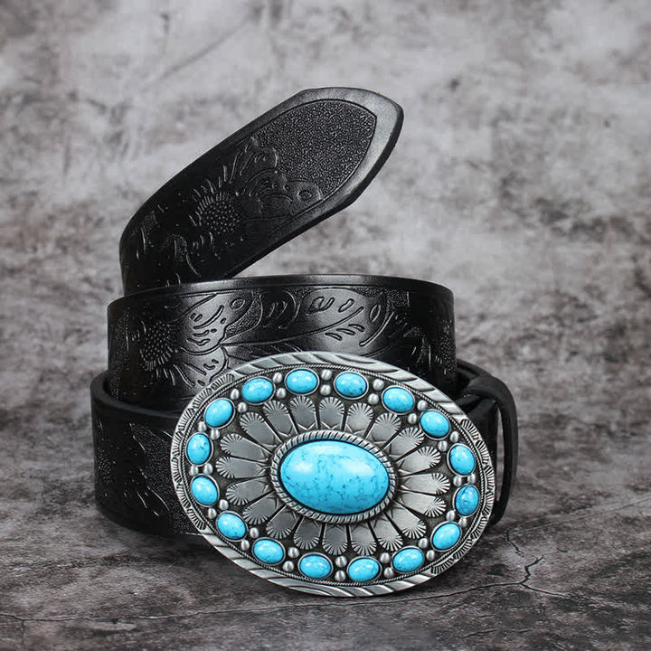 Ceinture en cuir pour homme avec pierre turquoise et motif bohème vintage