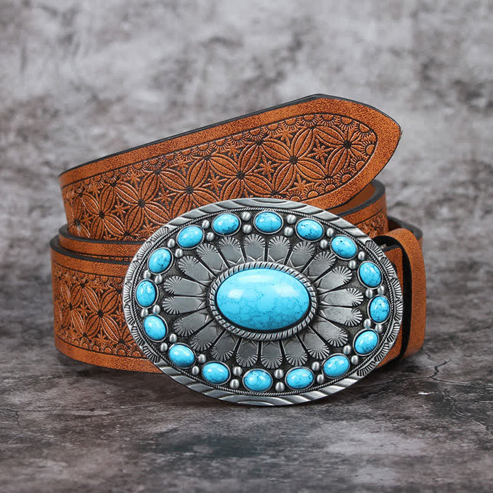 Ceinture en cuir pour homme avec pierre turquoise et motif bohème vintage