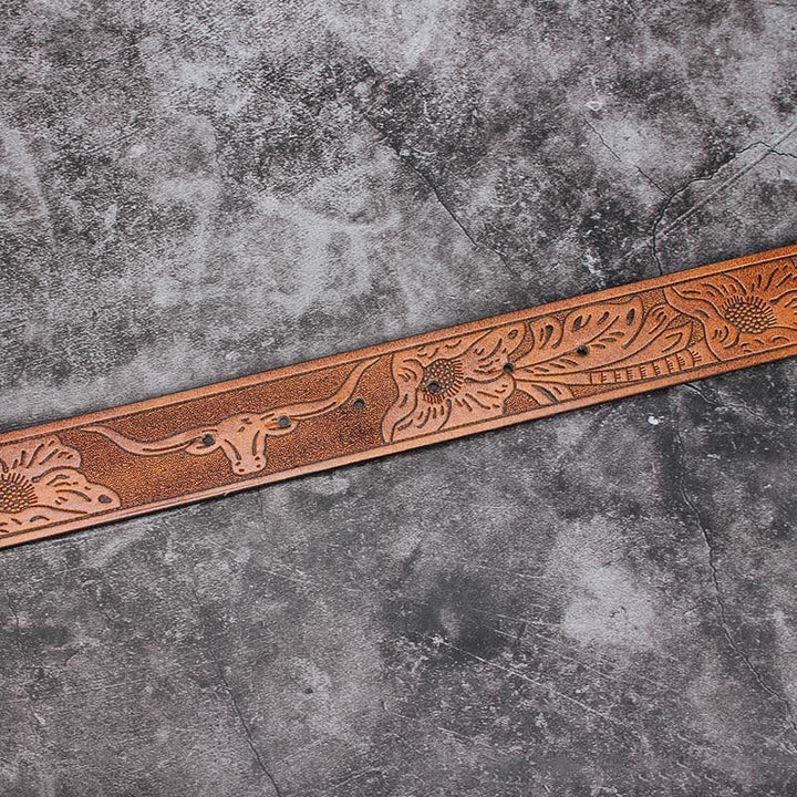 Ceinture en cuir incrusté turquoise avec boucle évidée pour homme