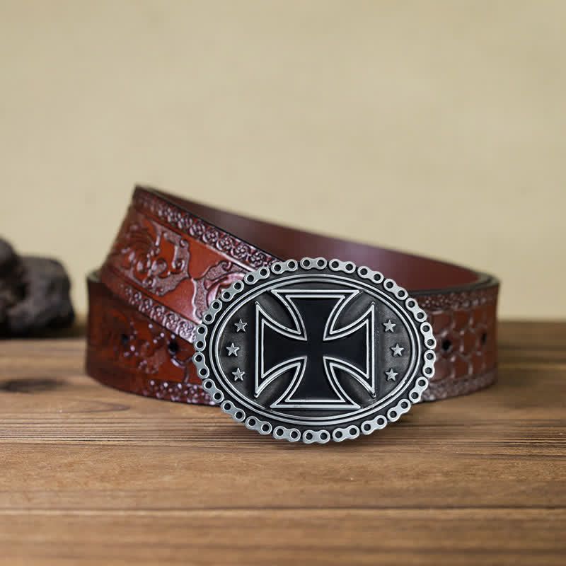 Ceinture en cuir à boucle croisée pour moto pour homme