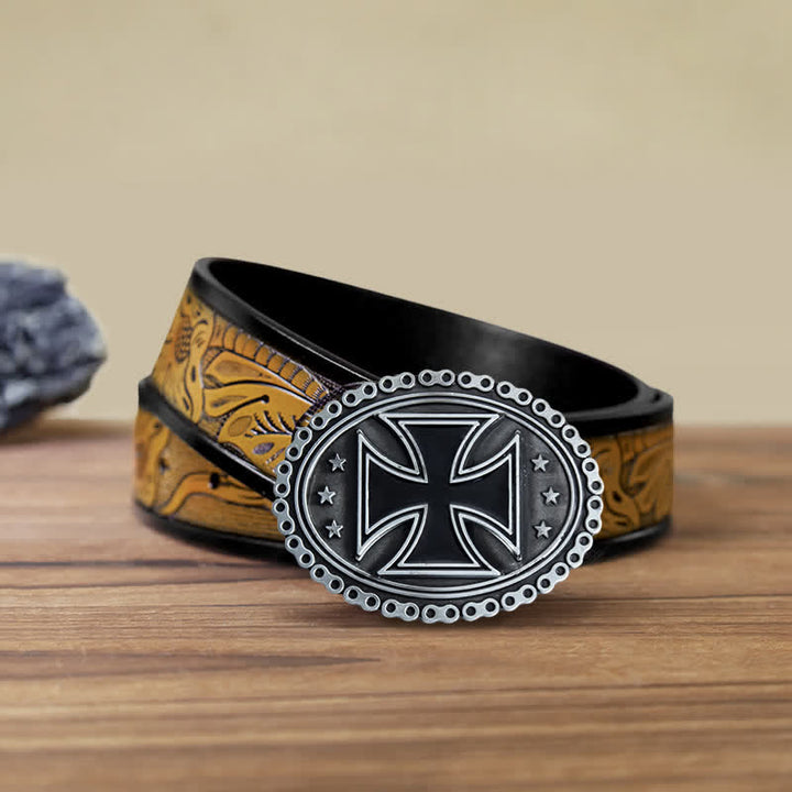 Ceinture en cuir à boucle croisée pour moto pour homme