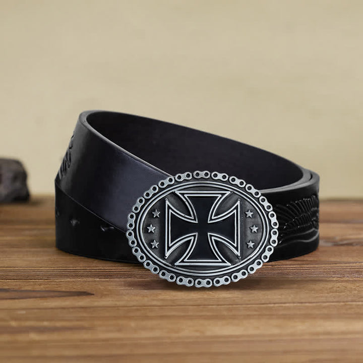 Ceinture en cuir à boucle croisée pour moto pour homme