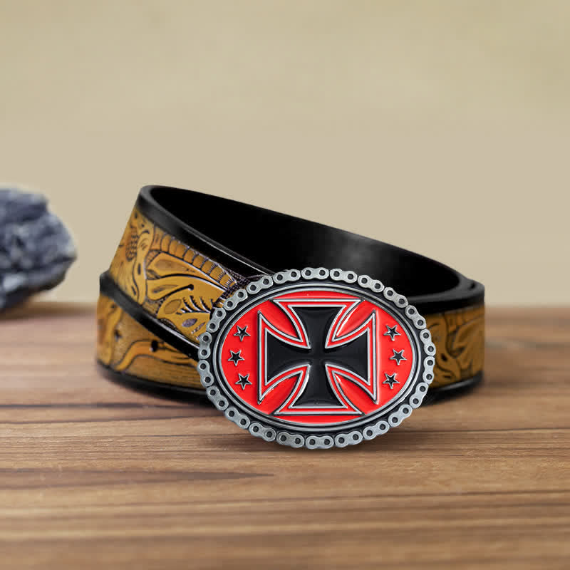 Ceinture en cuir à boucle croisée pour moto pour homme