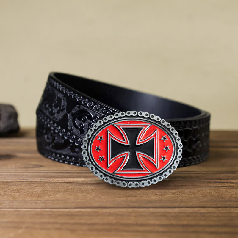 Ceinture en cuir à boucle croisée pour moto pour homme