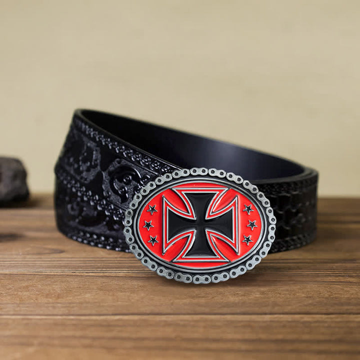 Ceinture en cuir à boucle croisée pour moto pour homme