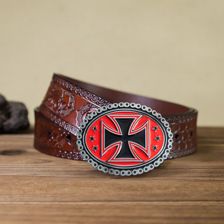 Ceinture en cuir à boucle croisée pour moto pour homme