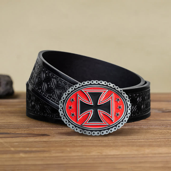 Ceinture en cuir à boucle croisée pour moto pour homme