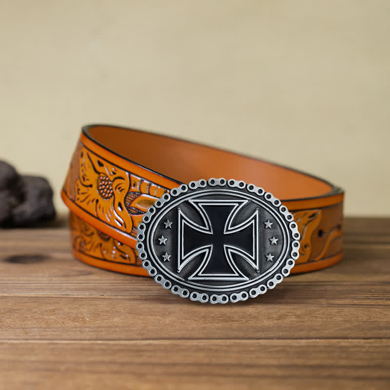 Ceinture en cuir à boucle croisée pour moto pour homme