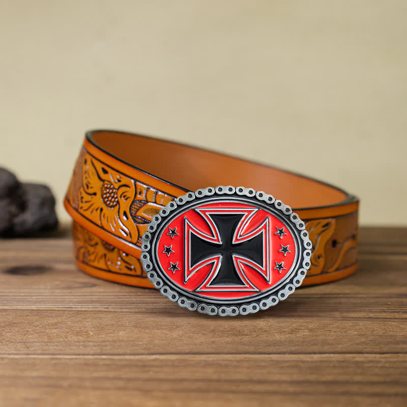 Ceinture en cuir à boucle croisée pour moto pour homme