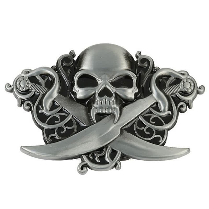 Ceinture en cuir à boucle fantôme avec tête de mort et épées doubles pour homme