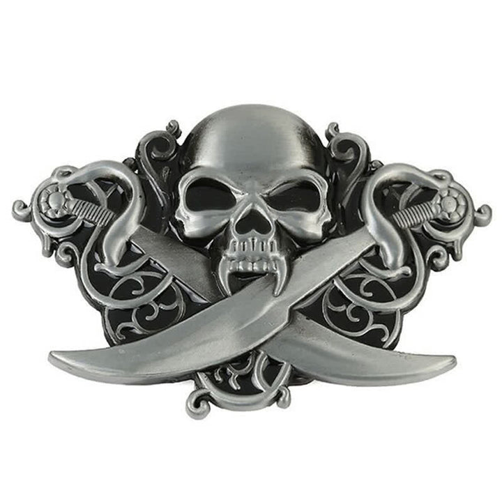 Ceinture en cuir à boucle fantôme avec tête de mort et épées doubles pour homme