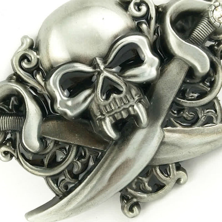 Ceinture en cuir à boucle fantôme avec tête de mort et épées doubles pour homme
