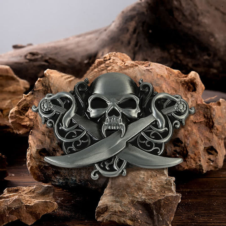 Ceinture en cuir à boucle fantôme avec tête de mort et épées doubles pour homme