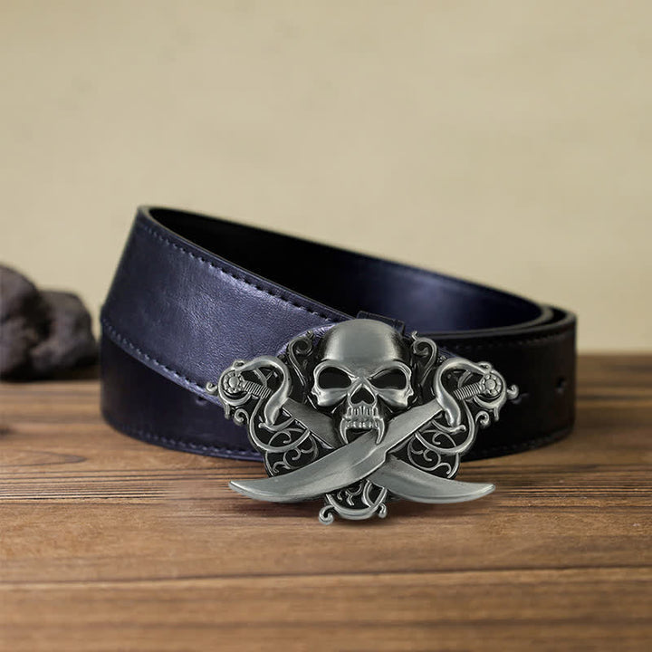 Ceinture en cuir à boucle fantôme avec tête de mort et épées doubles pour homme