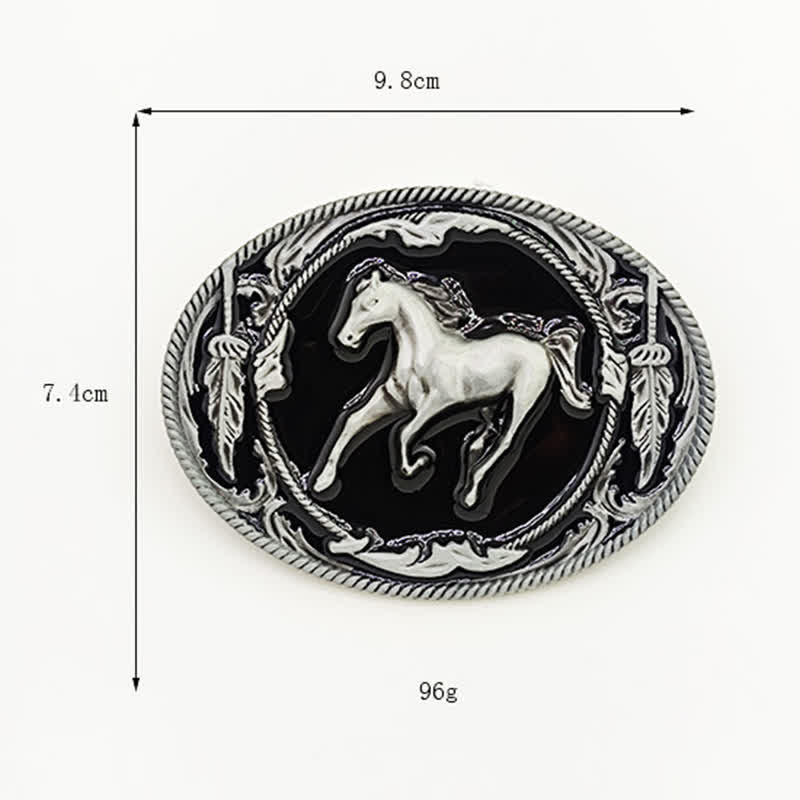 Ceinture en cuir à boucle de cheval de course argentée et noire pour homme