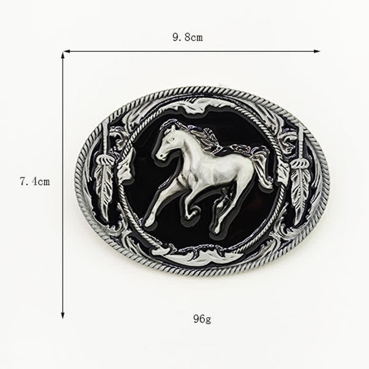Ceinture en cuir à boucle de cheval de course argentée et noire pour homme