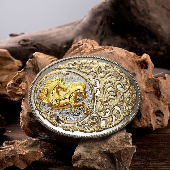 Ceinture en cuir à boucle tête de cheval dorée de luxe pour homme