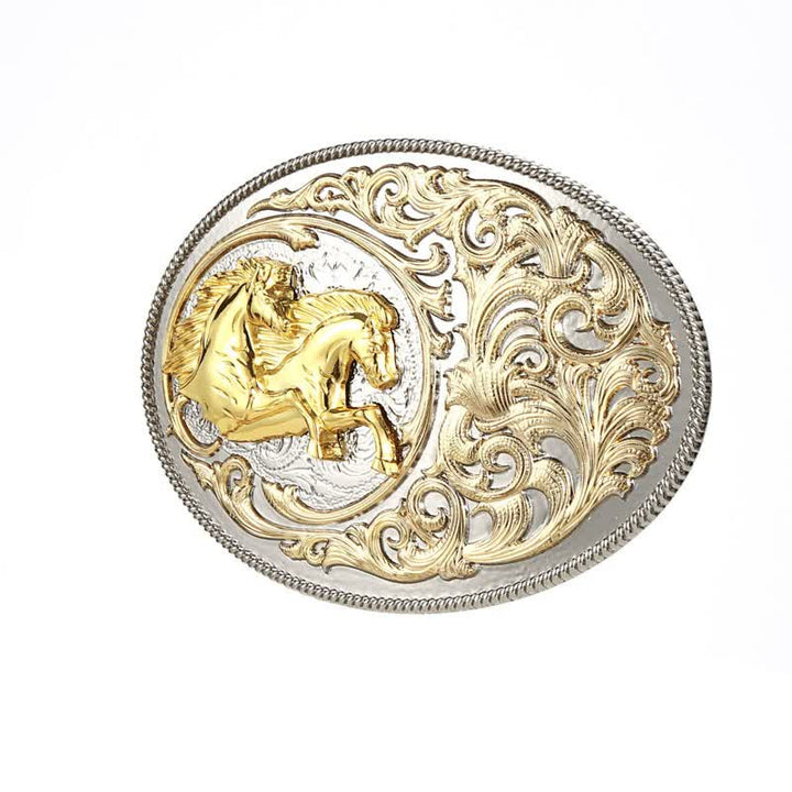 Ceinture en cuir à boucle tête de cheval dorée de luxe pour homme