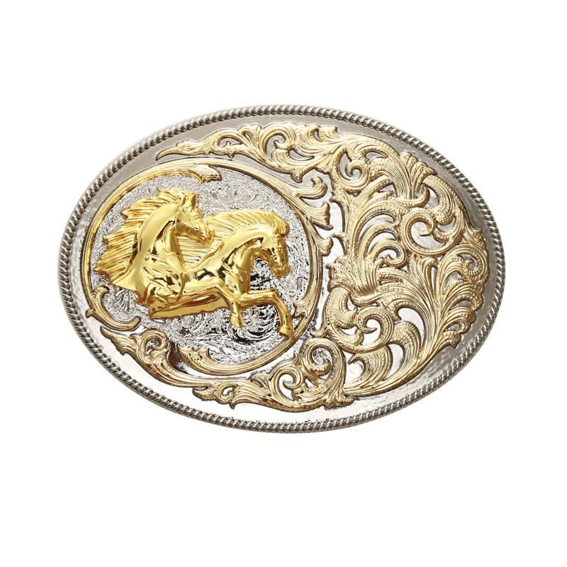 Ceinture en cuir à boucle tête de cheval dorée de luxe pour homme