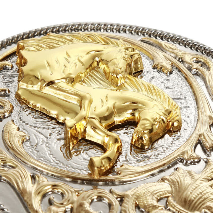 Ceinture en cuir à boucle tête de cheval dorée de luxe pour homme