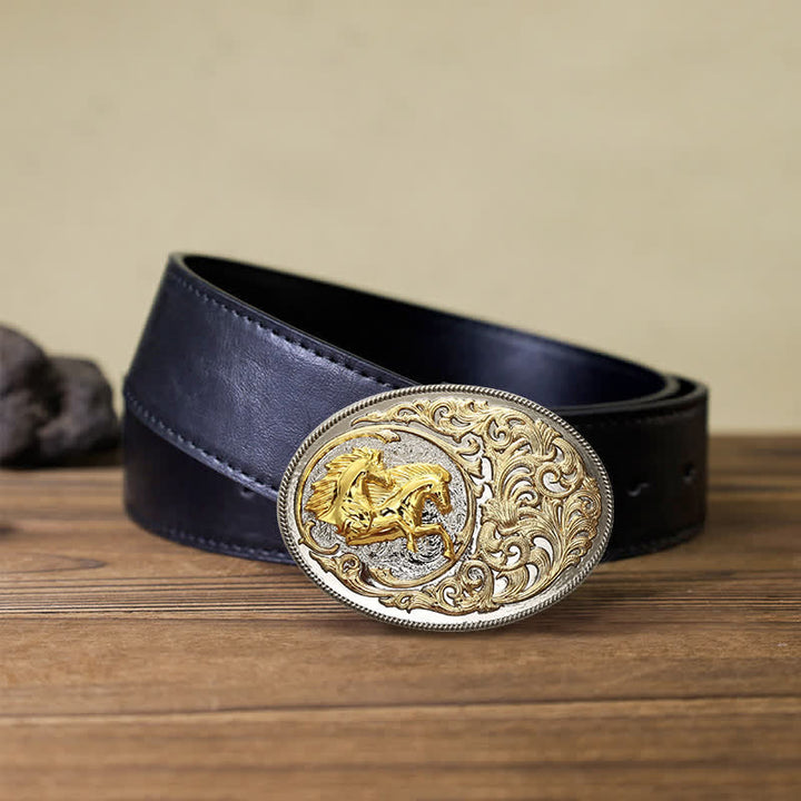 Ceinture en cuir à boucle tête de cheval dorée de luxe pour homme