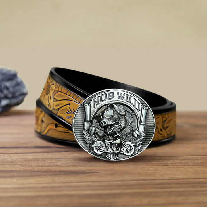 Ceinture en cuir à boucle cochon moto DIY pour homme