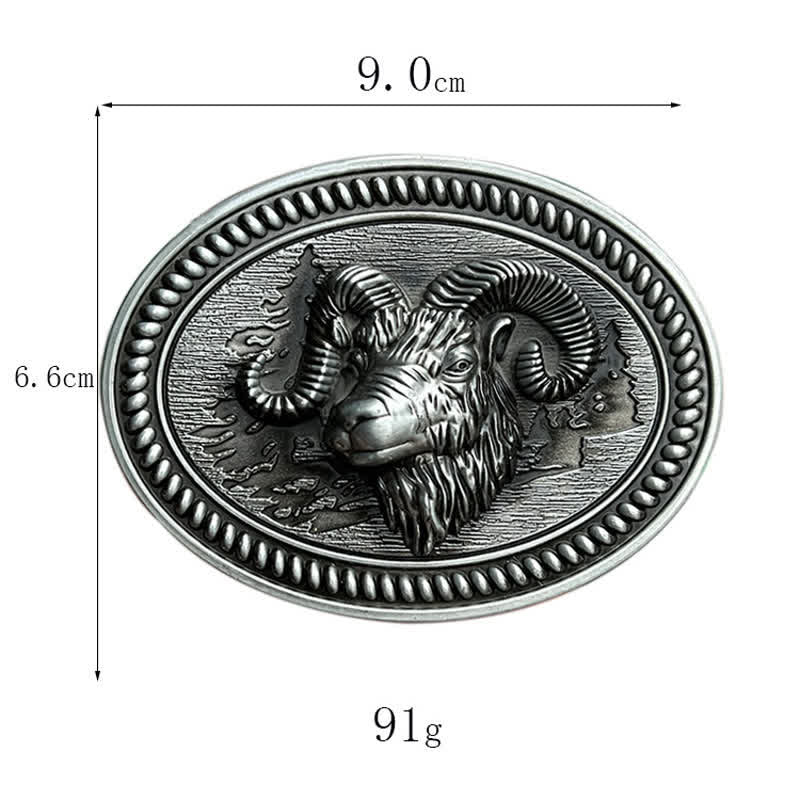 Ceinture en cuir à boucle western pour homme avec tête de chèvre et bélier