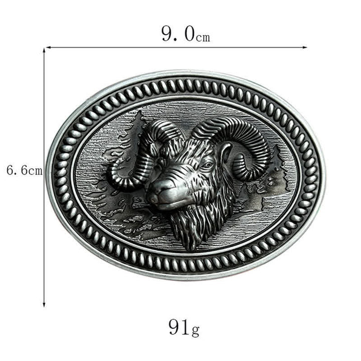 Ceinture en cuir à boucle western pour homme avec tête de chèvre et bélier