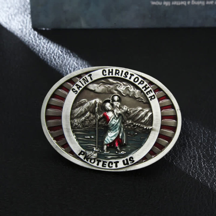 Ceinture en cuir à boucle Saint Christophe Protect Us pour homme