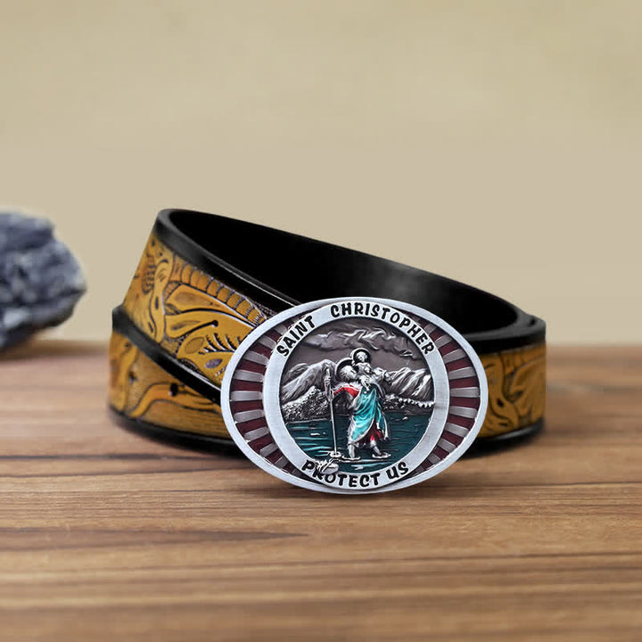 Ceinture en cuir à boucle Saint Christophe Protect Us pour homme