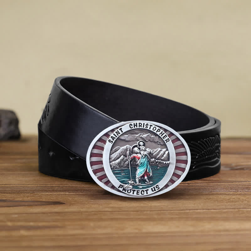 Ceinture en cuir à boucle Saint Christophe Protect Us pour homme