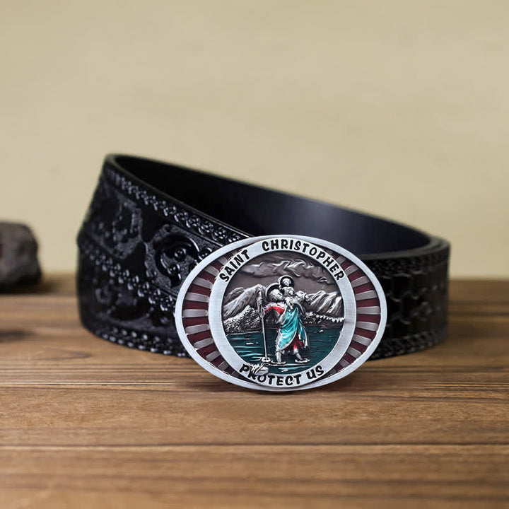 Ceinture en cuir à boucle Saint Christophe Protect Us pour homme