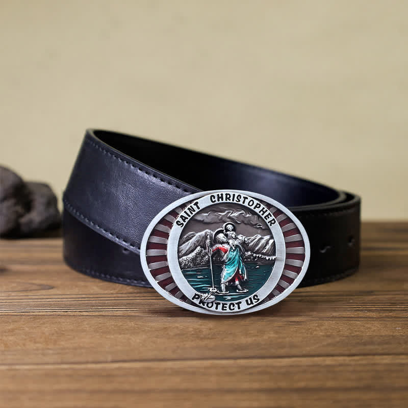 Ceinture en cuir à boucle Saint Christophe Protect Us pour homme