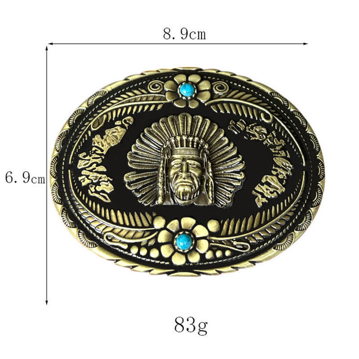 Ceinture en cuir à boucle turquoise pour homme avec motif de chef indien