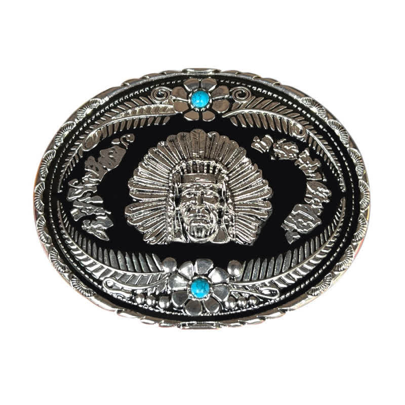 Ceinture en cuir à boucle turquoise pour homme avec motif de chef indien
