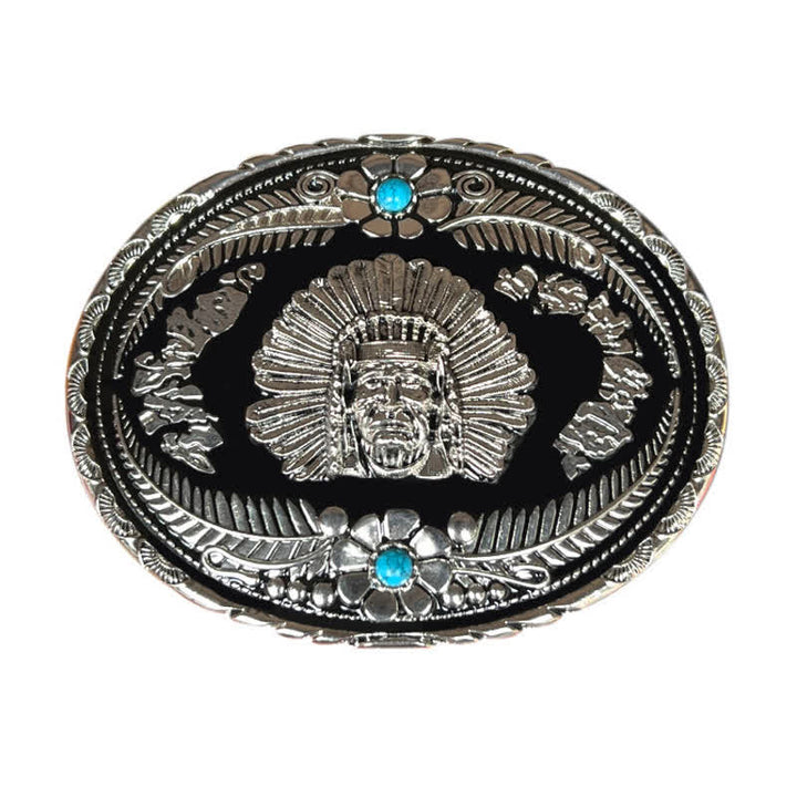 Ceinture en cuir à boucle turquoise pour homme avec motif de chef indien