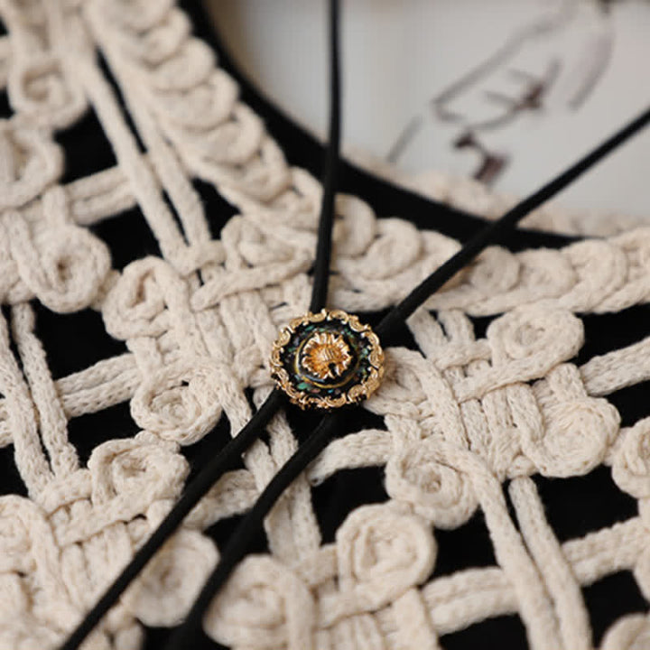 Cravate bolo à motif tournesol doré de style vintage