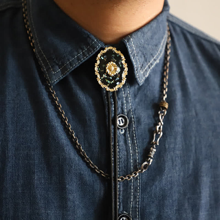 Cravate bolo à motif tournesol doré de style vintage