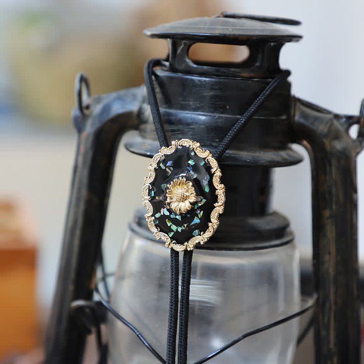 Cravate bolo à motif tournesol doré de style vintage